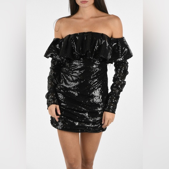 ATTICO Black Polyester Sequined Mini Dress Size 44, US 10-12.  Stunning! PROM - Picture 1 of 12